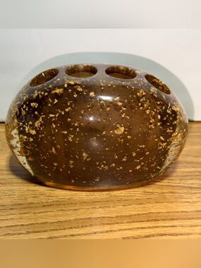 Vintage Nicole Miller Amber & Gold Flake Resin Tooth Brush Holder.